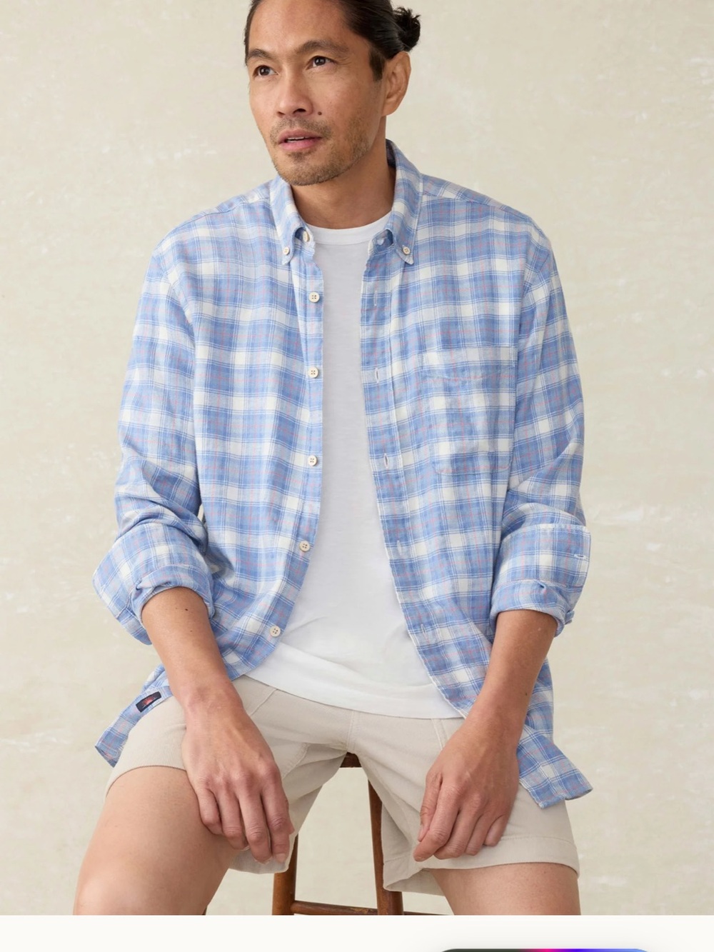 Faherty Blue & White Plaid Button-Down Shirt
